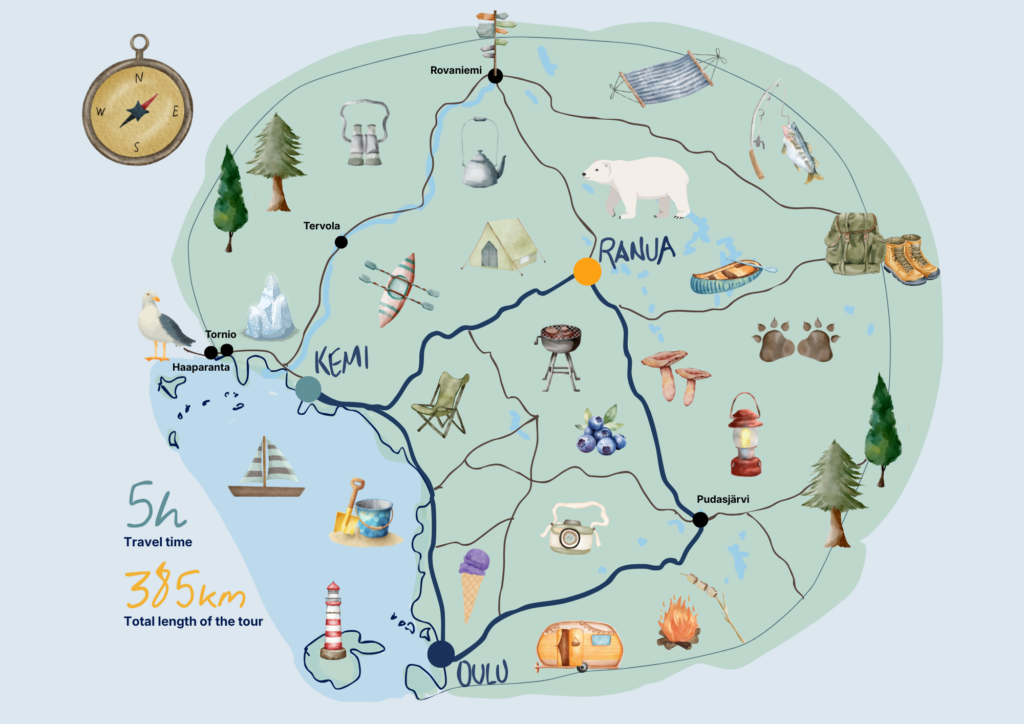 Illustrated map of the route area.